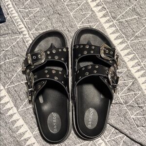 BAMBOO Black Sandals with Silver Accents